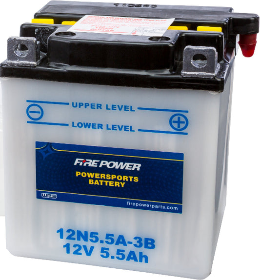 Fire Power 12N5.5A - 3B Motorcycle Battery with Acid - 12 Volt for Yamaha RD Series - Kelly Motorsports