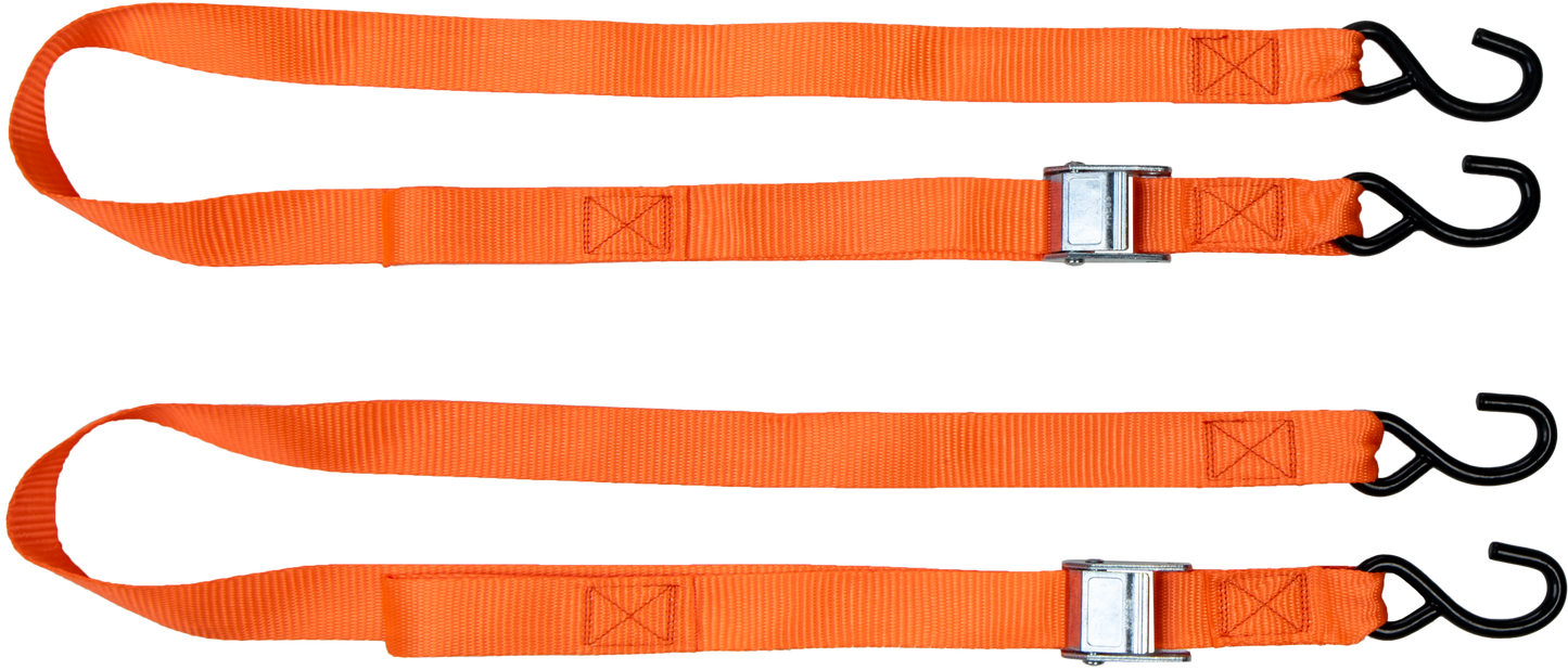 FIRE POWER 1.5 - inch x 6 - foot Tie Down Straps (Pair) with Cam Buckle and Vinyl - Coated S Hooks - Kelly Motorsports