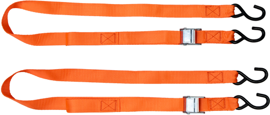 FIRE POWER 1.5 - inch x 6 - foot Tie Down Straps (Pair) with Cam Buckle and Vinyl - Coated S Hooks - Kelly Motorsports