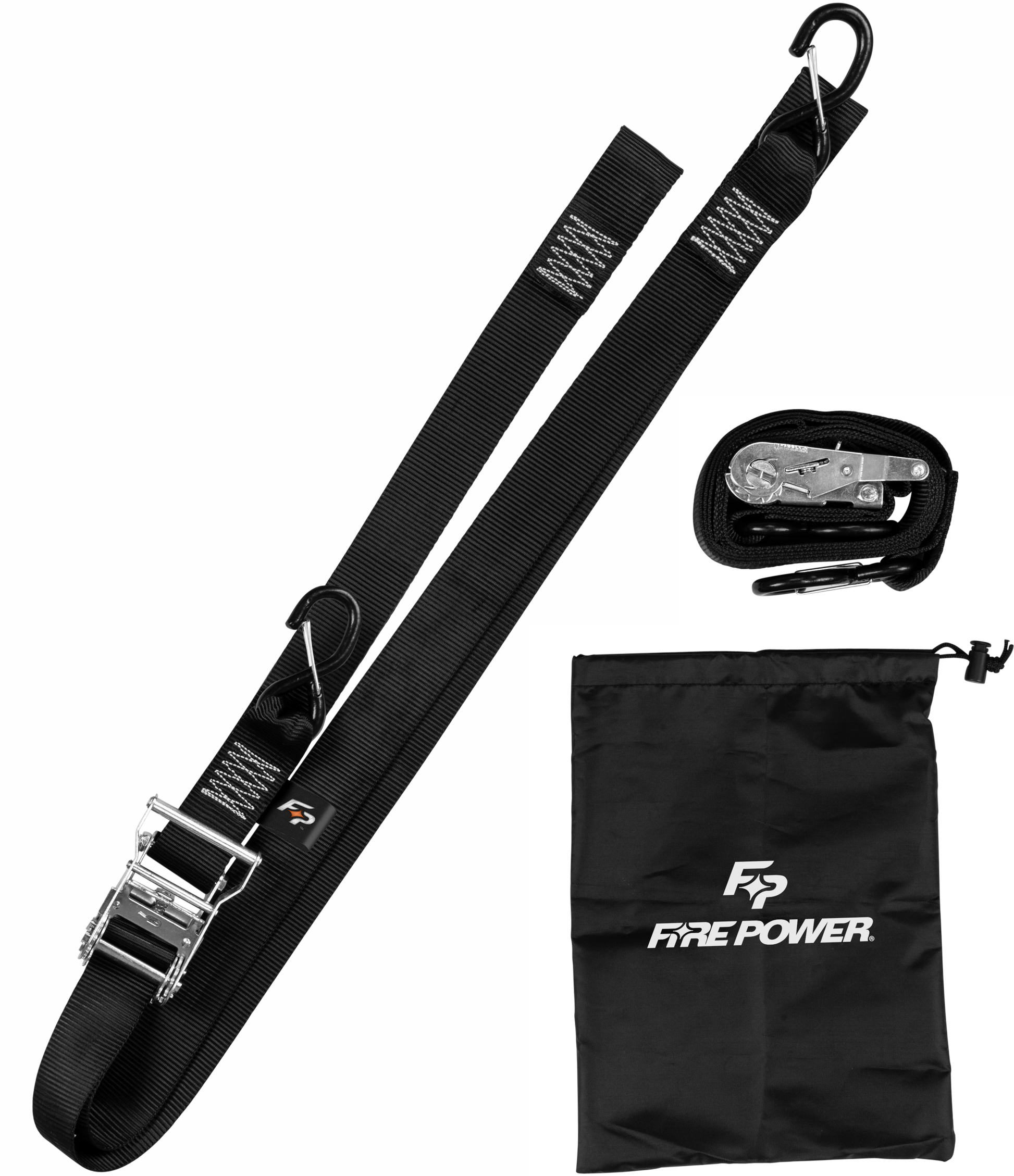 FIRE POWER 2 - Inch Tie Down Ratchet with Soft Tie, 8 Feet Long, Pack of 2 - Kelly Motorsports