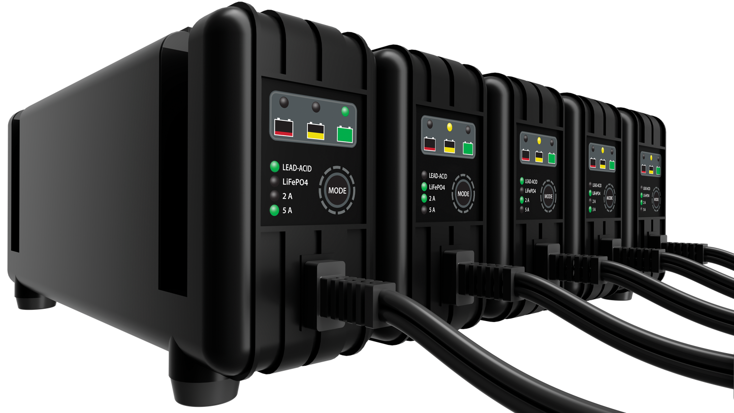 FIRE POWER 5 Bank Battery Charger 12V 2A/5A – Fully Automatic Lead - Acid and Lithium Battery Maintainer - Kelly Motorsports