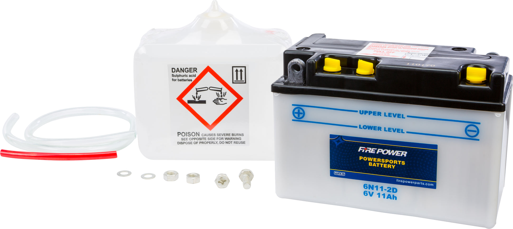 FIRE POWER 6N11 - 2D 6V Motorcycle Battery with Acid for Honda and Yamaha Models - Kelly Motorsports