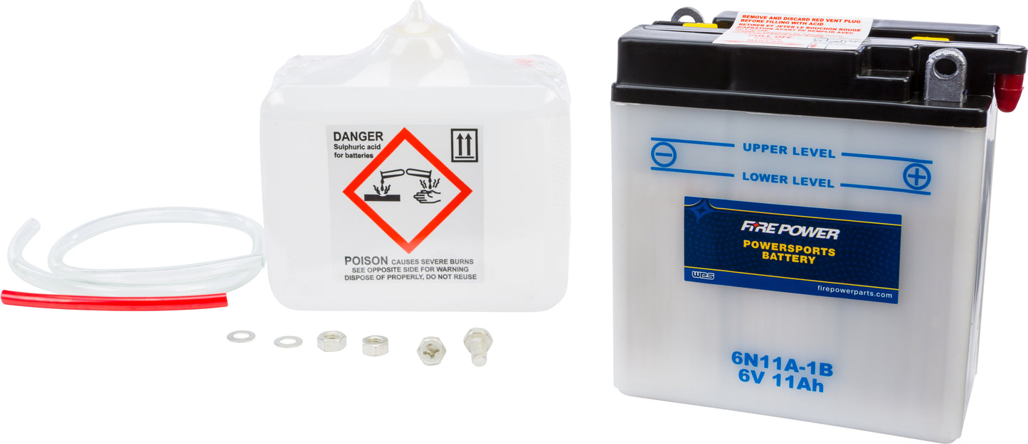 Fire Power 6N11A - 1B 6V Battery with Acid for Reliable Power and Cold Cranking Capacity - Kelly Motorsports