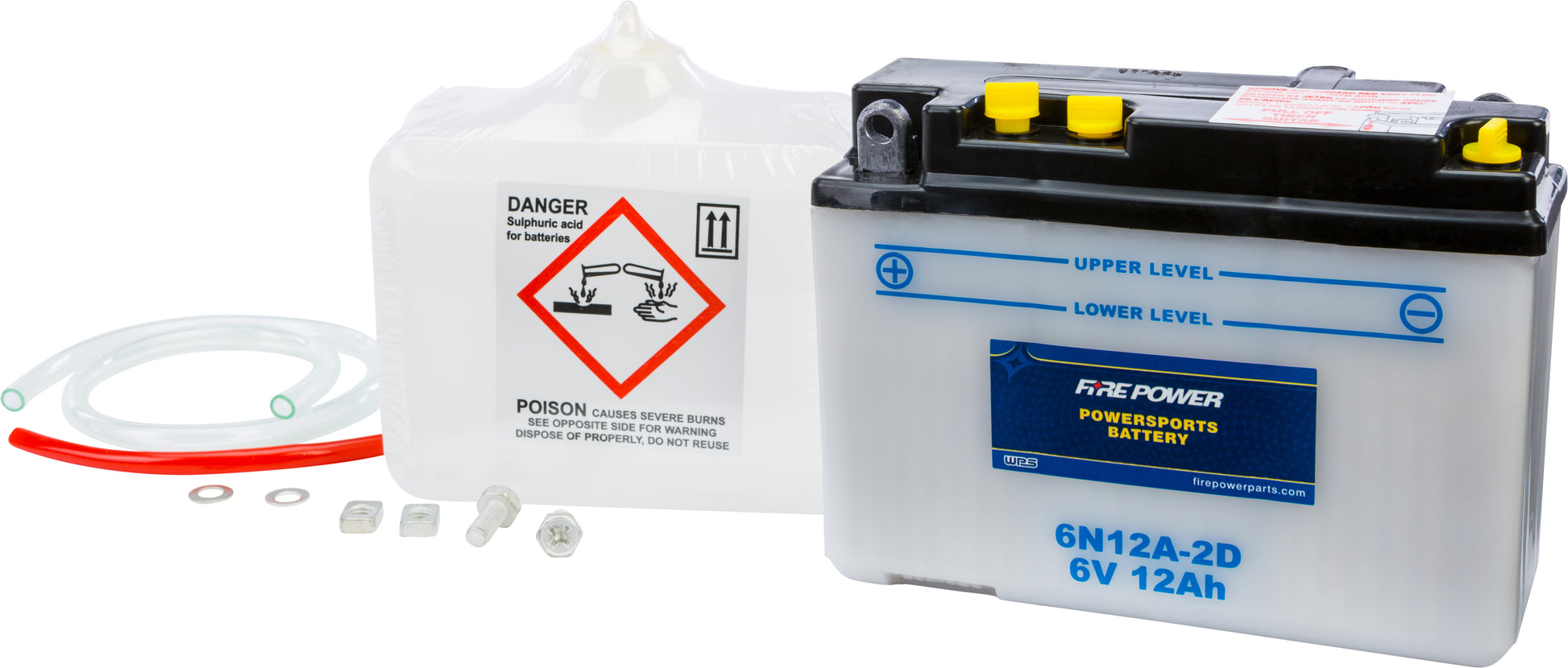 Fire Power 6N12A - 2D 6V Motorcycle Battery with Acid Pack for Honda Twinstar Models - Kelly Motorsports