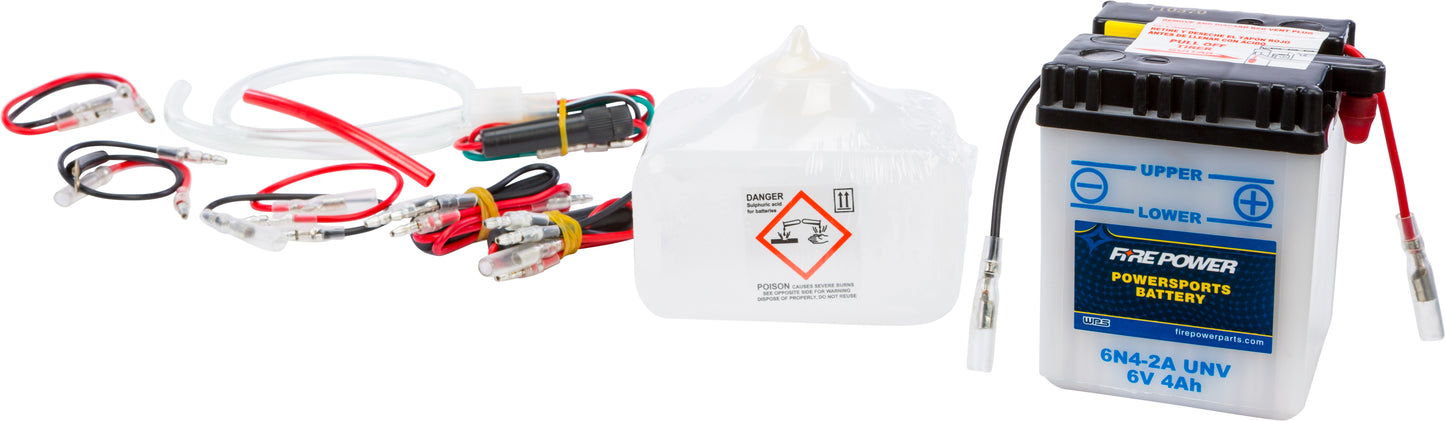 Fire Power 6N4 - 2A/UNV 6V Motorcycle Battery with Acid Pack for Honda XR250L and CT Series - Kelly Motorsports