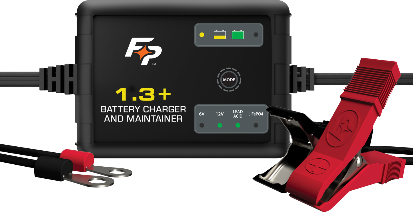 FIRE POWER Battery Charger 6V/12V 1.3A - Fully Automatic Lead - Acid and Lithium - ion Charging for Automotive and Marine Batteries - Kelly Motorsports