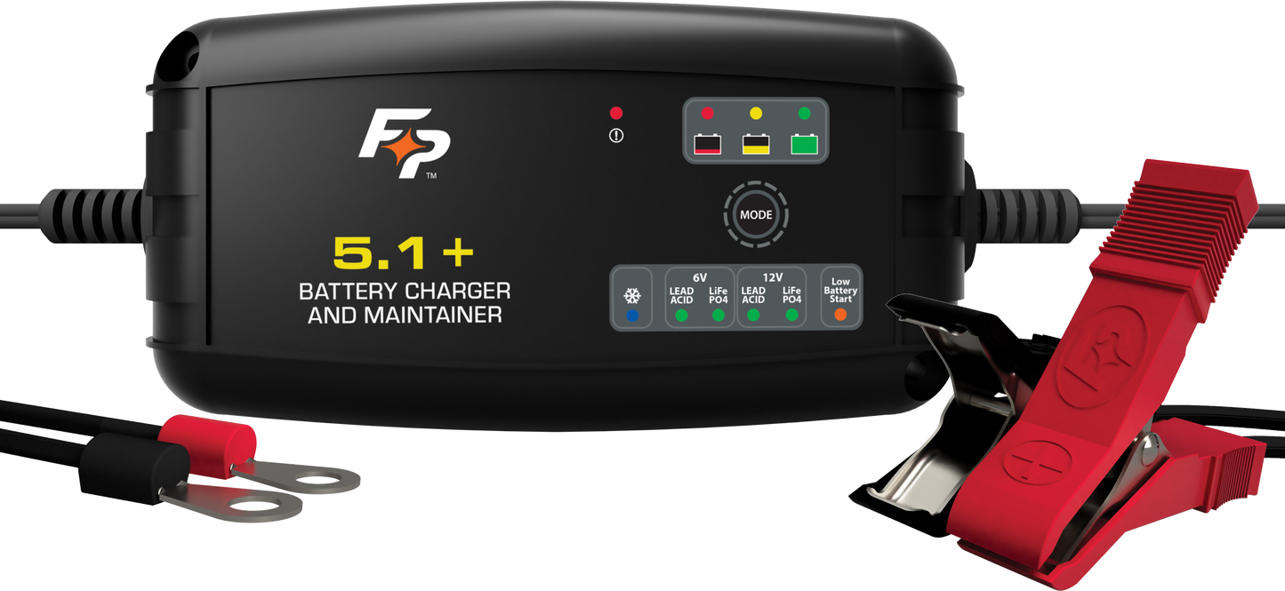 FIRE POWER Battery Charger 6V/12V 5.1A - Fully Automatic Lead - Acid and Lithium Battery Charger - Kelly Motorsports