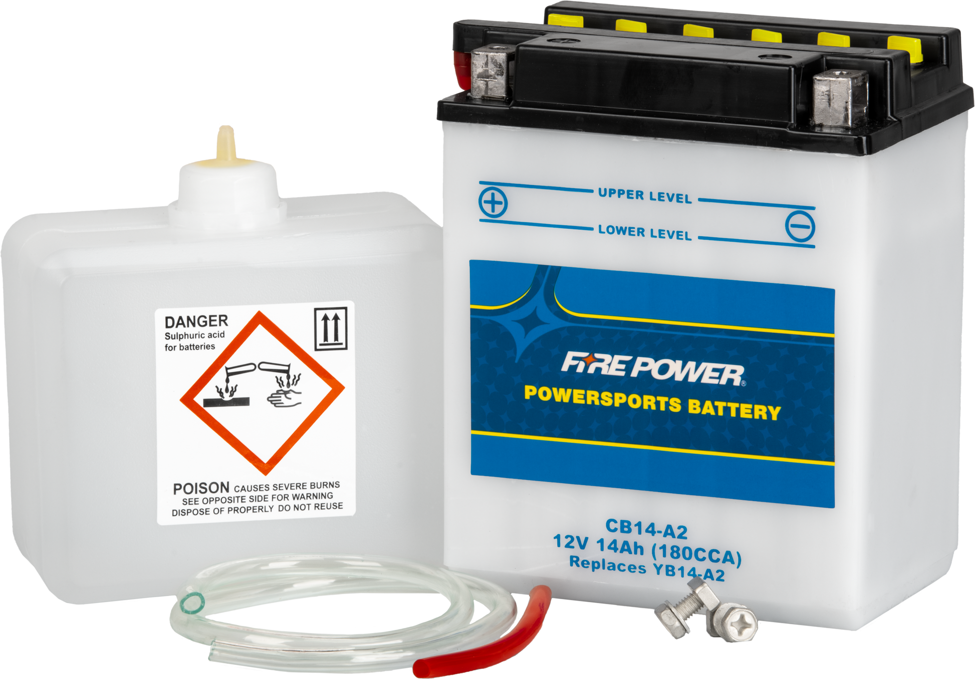 FIRE POWER CB14 - A2 Heavy Duty 12V Battery with Acid Pack for Arctic Cat Vehicles - Kelly Motorsports