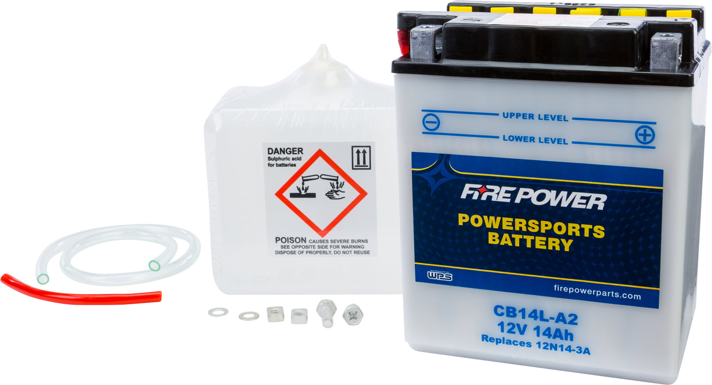 FIRE POWER CB14L - A2 12V Heavy Duty Motorcycle Battery with Acid Pack - Kelly Motorsports