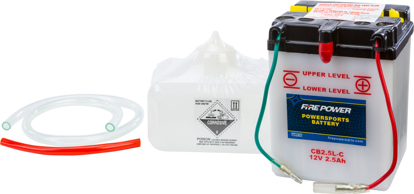 Fire Power CB2.5L - C 12V Heavy Duty Battery with Acid for Honda XL125S and MB5 - Kelly Motorsports