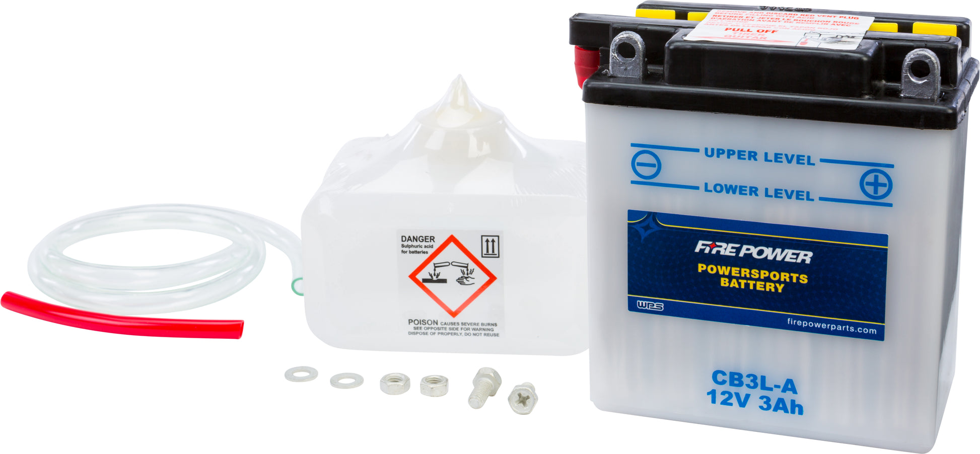 Fire Power CB3L - A 12V Heavy Duty Motorcycle Battery with Acid Pack for Honda XL Models - Kelly Motorsports