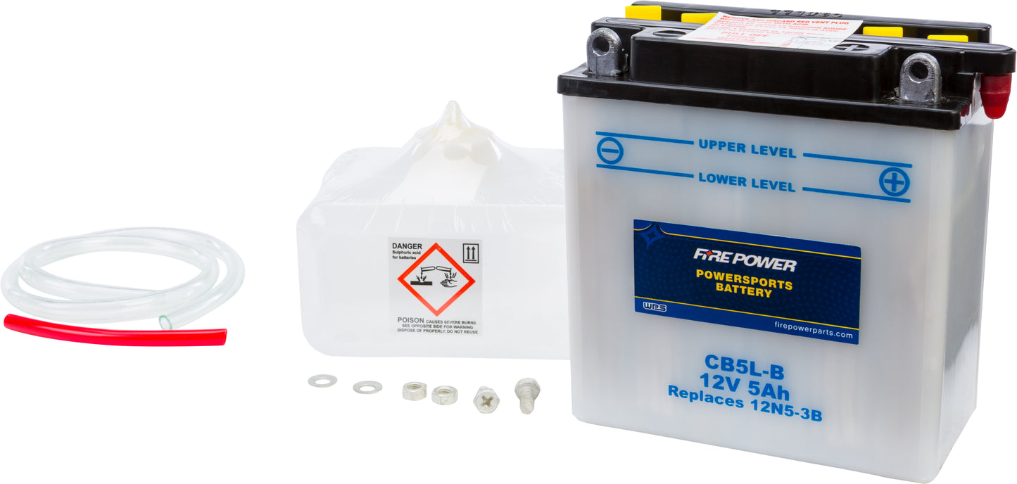 FIRE POWER CB5L - B Heavy Duty 12V Motorcycle Battery with Acid Pack - Kelly Motorsports