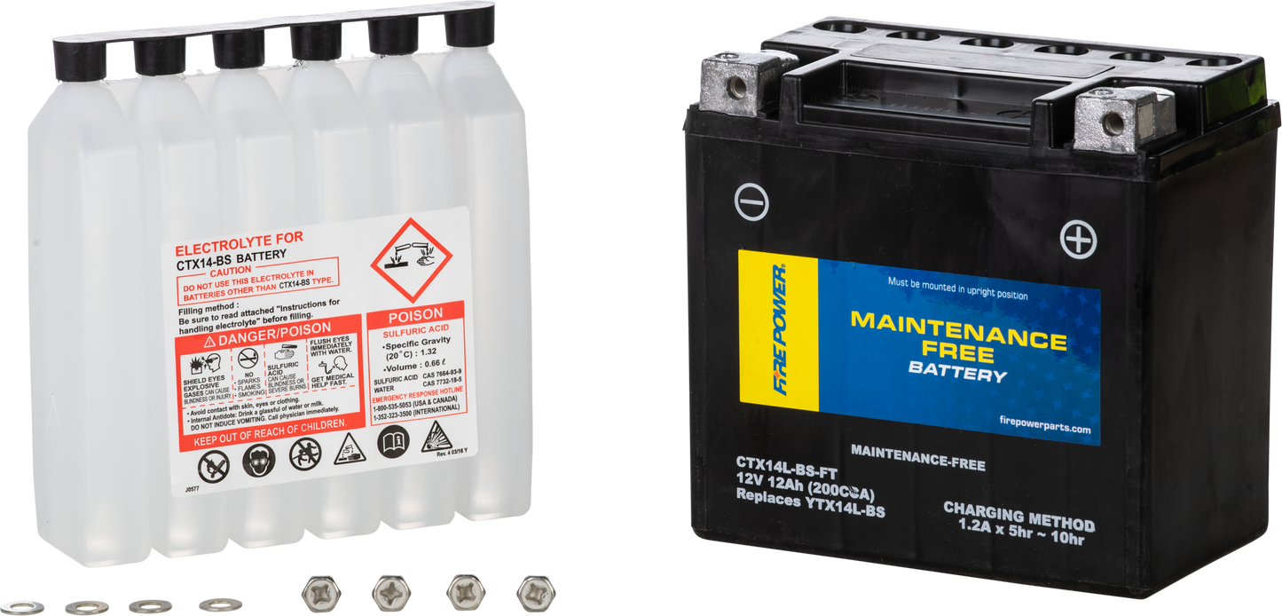 Fire Power CTX14L - BS - FE Maintenance - Free Sealed Motorcycle Battery - Kelly Motorsports