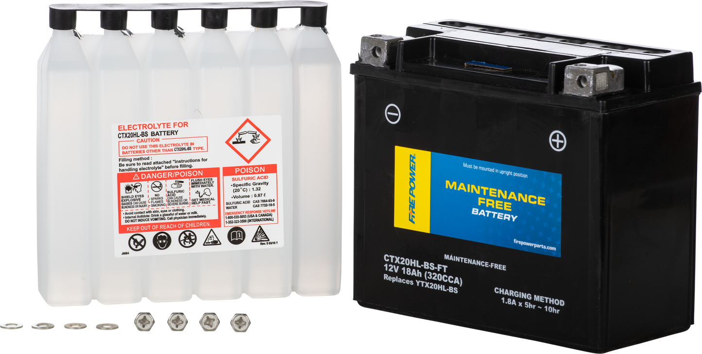 Fire Power CTX20HL - BS - Ft Maintenance - Free Sealed 12V Motorcycle and ATV Battery - Kelly Motorsports