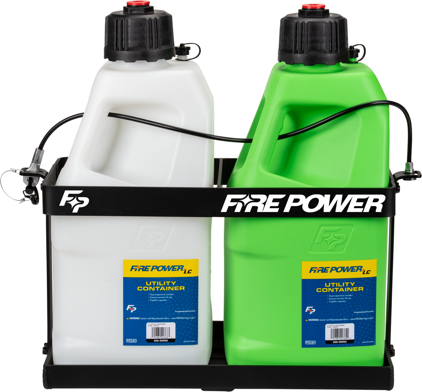 Fire Power LC 5 Gallon Utility 2 Jug Rack - Heavy Duty Aluminum with Lockable Retention Cable - Kelly Motorsports
