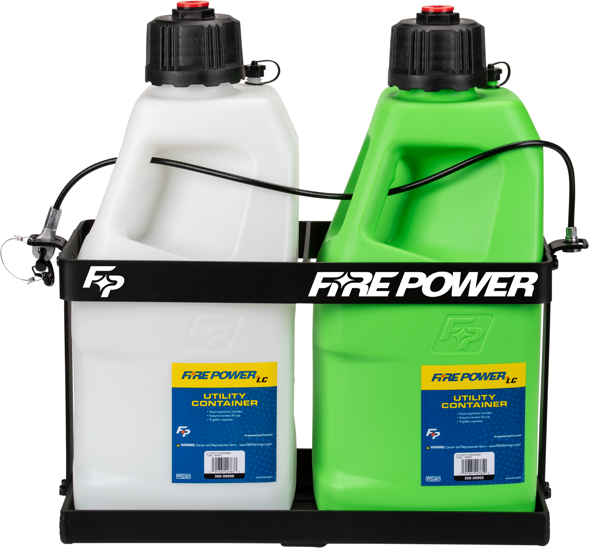 Fire Power LC 5 Gallon Utility 2 Jug Rack - Heavy Duty Aluminum with Lockable Retention Cable - Kelly Motorsports