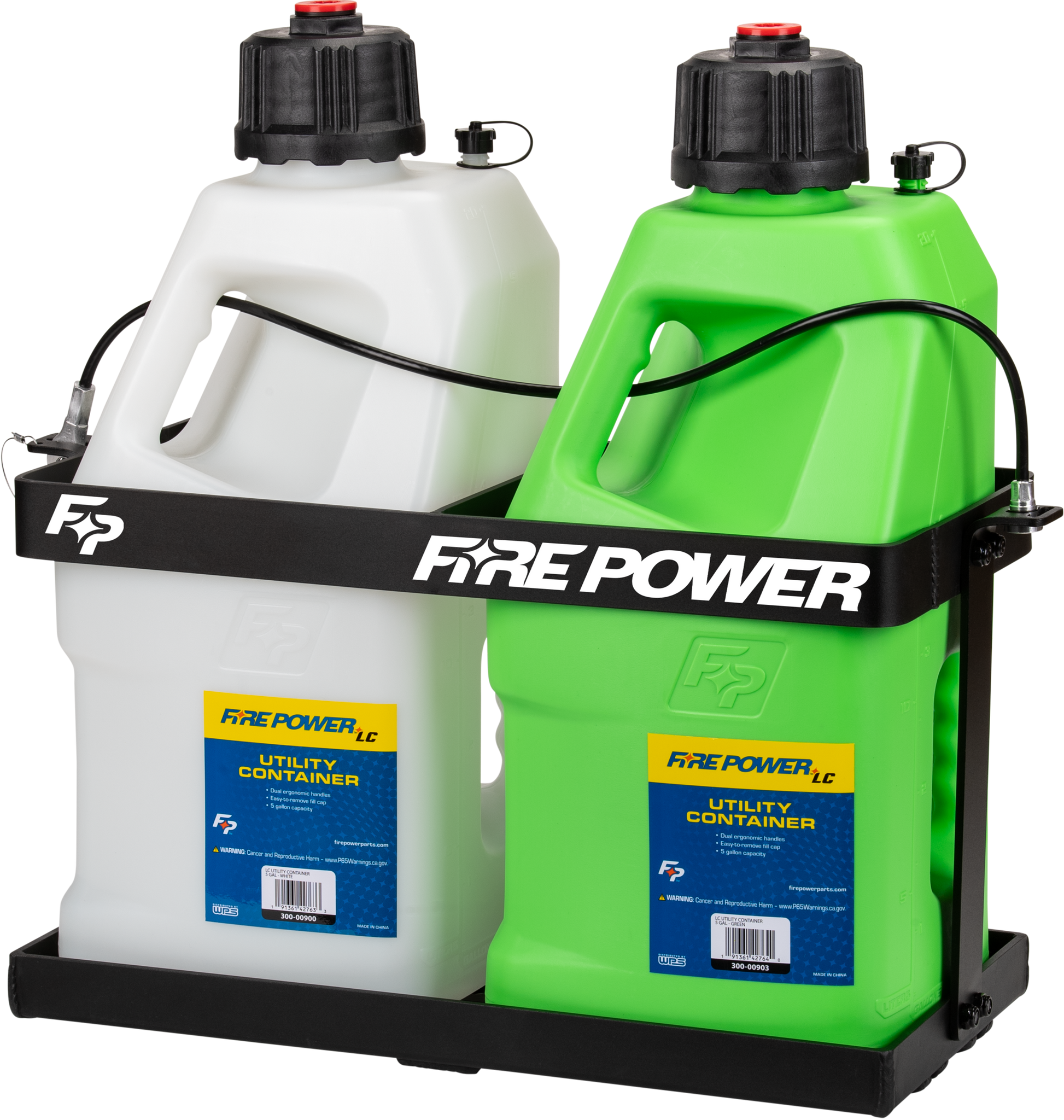 Fire Power LC 5 Gallon Utility 2 Jug Rack - Heavy Duty Aluminum with Lockable Retention Cable - Kelly Motorsports