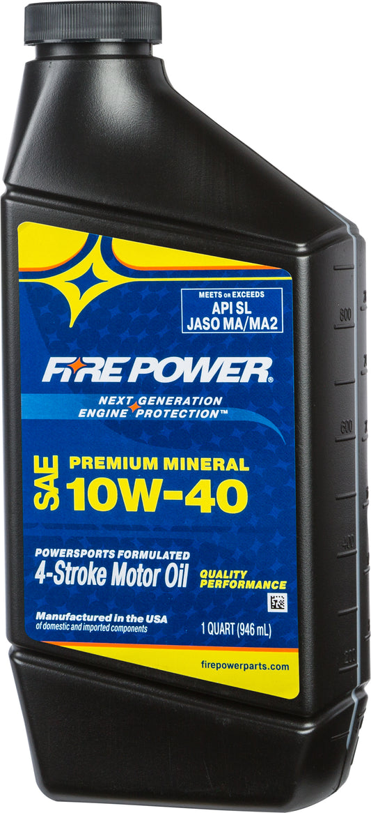 Fire Power Mineral Oil 10W - 40 4T Motorcycle Oil – 1 Quart, Pack of 12 - Kelly Motorsports