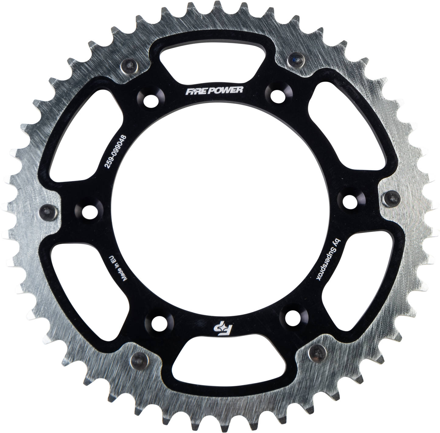 FIRE POWER Rear Sprocket Hybrid 48T Black/Silver for Gas - Gas 2021 - 2022 Models - Part Number FPH - 990 - 48 - BLK - Kelly Motorsports