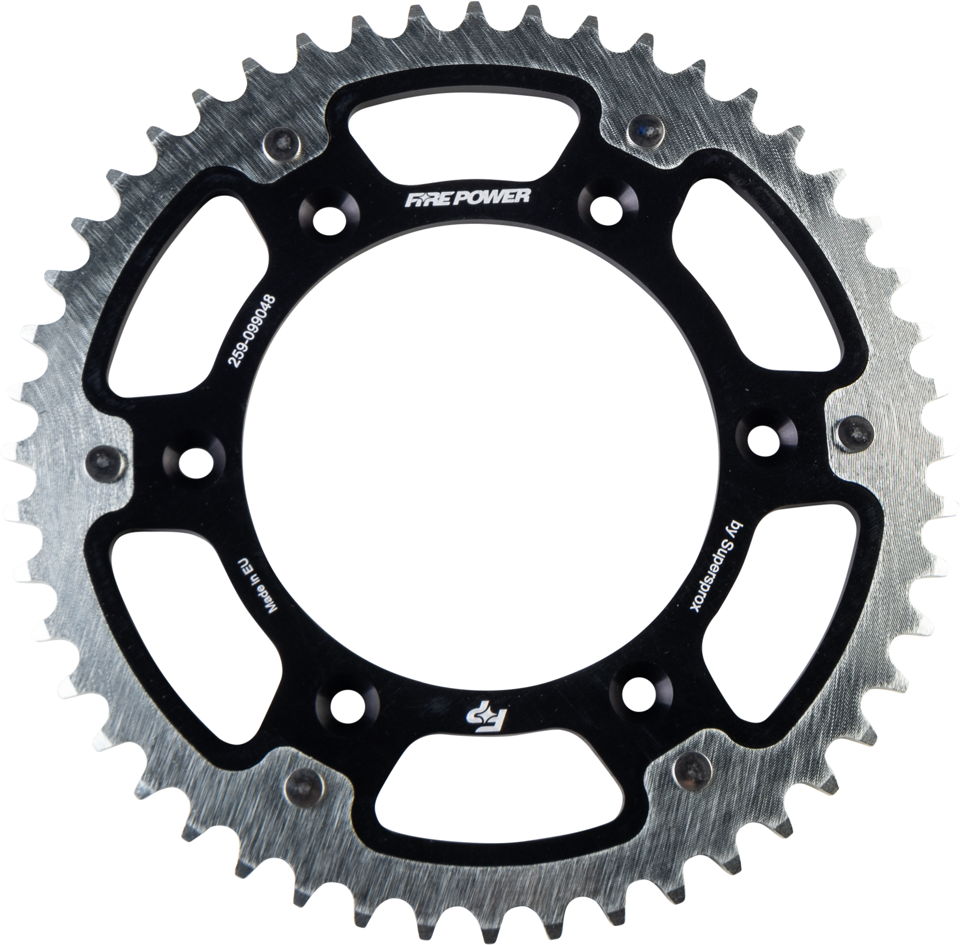 FIRE POWER Rear Sprocket Hybrid 48T Black/Silver for Gas - Gas 2021 - 2022 Models - Part Number FPH - 990 - 48 - BLK - Kelly Motorsports
