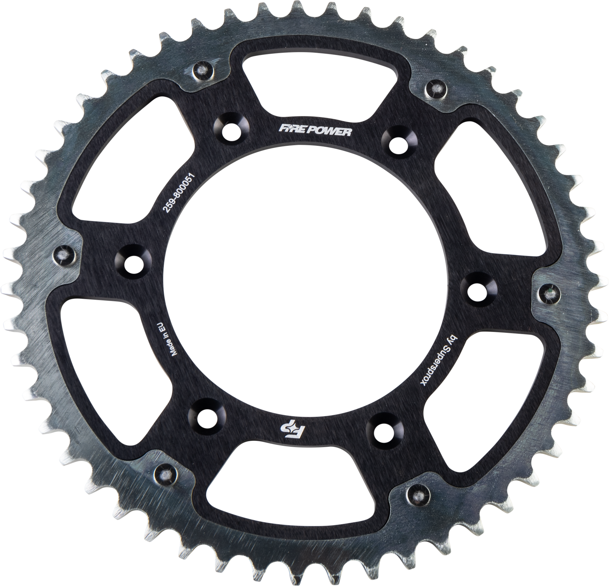 FIRE POWER Rear Sprocket Hybrid 51T Black/Silver for Beta - Part Number FPH - 8000 - 51 - BLK - Kelly Motorsports