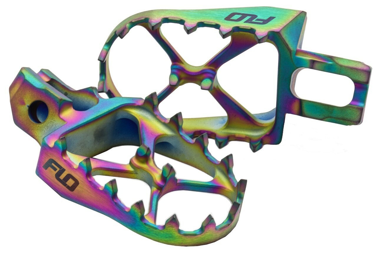 FLO MOTORSPORTS Titanium Foot Pegs Jet Fuel Gas/Hus/Ktm – Durable Billet Titanium Pedals for Off - Road Motorcycles - Kelly Motorsports