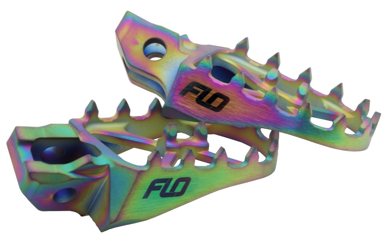 FLO MOTORSPORTS Titanium Foot Pegs Jet Fuel Gas/Hus/Ktm – Durable Billet Titanium Pedals for Off - Road Motorcycles - Kelly Motorsports
