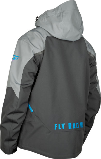 Fly Racing Carbon Jacket Grey/Blue 2X - Waterproof Snow Ski Jacket with Breathable Technology - Kelly Motorsports
