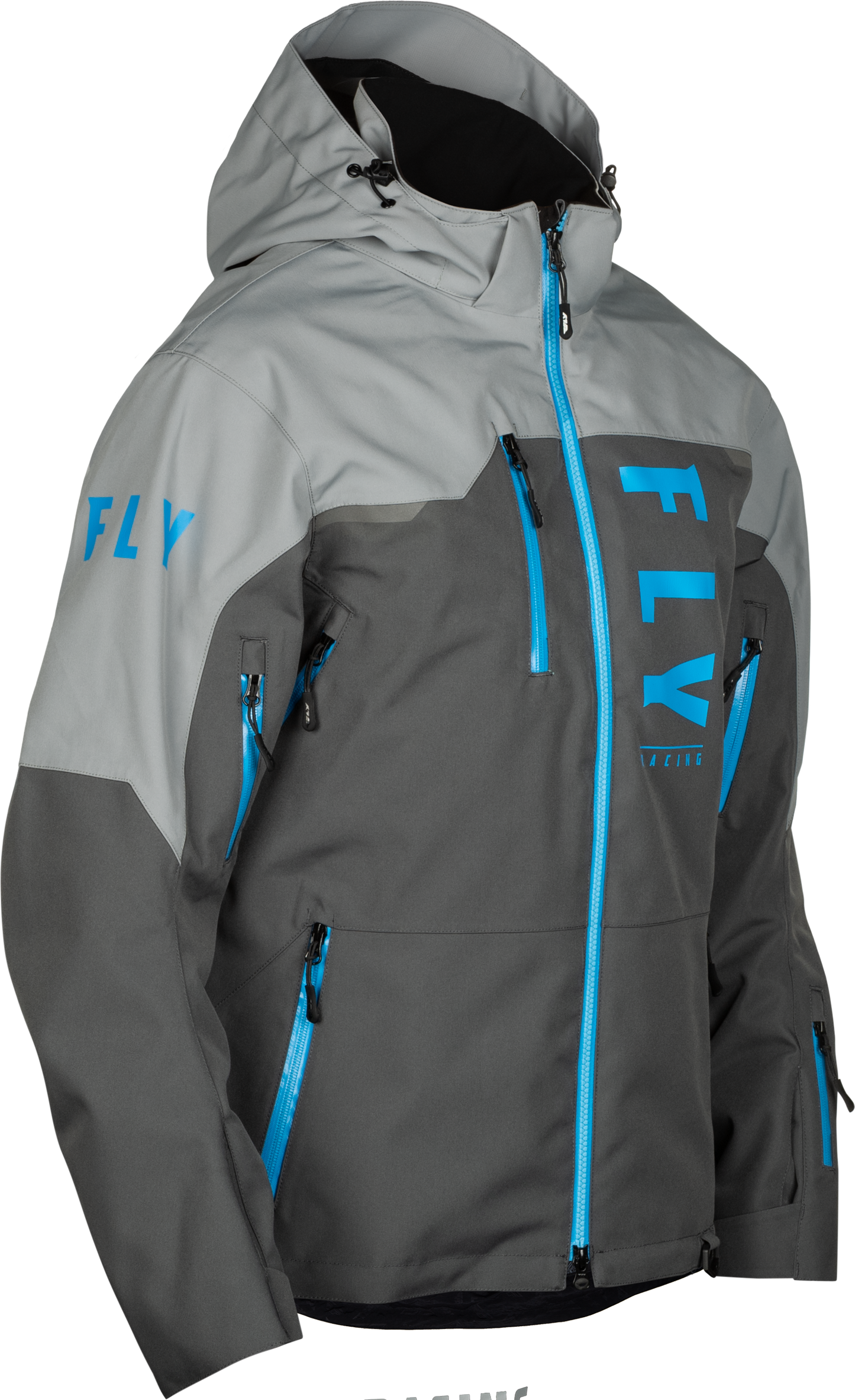 Fly Racing Carbon Jacket Grey/Blue 2X - Waterproof Snow Ski Jacket with Breathable Technology - Kelly Motorsports