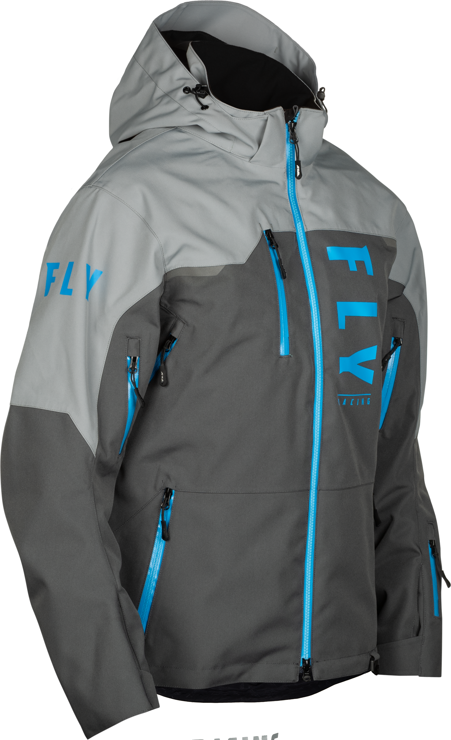 Fly Racing Carbon Jacket Grey/Blue 2X - Waterproof Snow Ski Jacket with Breathable Technology - Kelly Motorsports