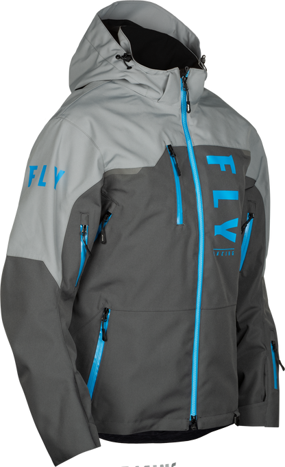 Fly Racing Carbon Jacket Grey/Blue 2X - Waterproof Snow Ski Jacket with Breathable Technology - Kelly Motorsports