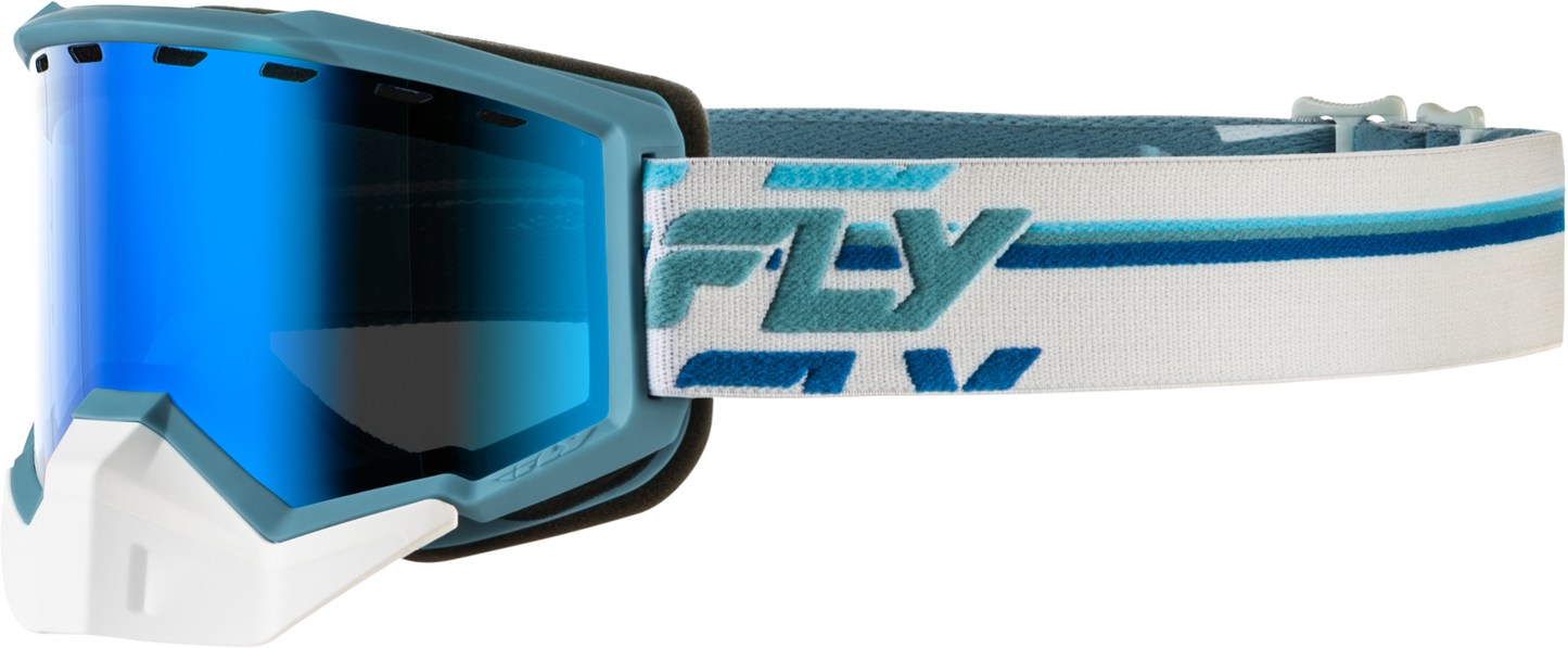 Fly Racing Focus Snow Goggle White/Blue with Blue Mirror Lens - Kelly Motorsports