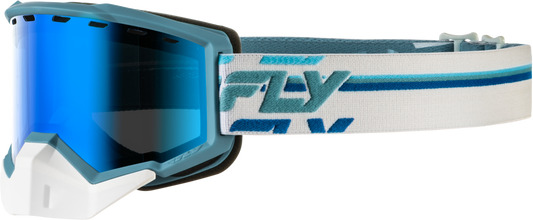 Fly Racing Focus Snow Goggle White/Blue with Blue Mirror Lens - Kelly Motorsports