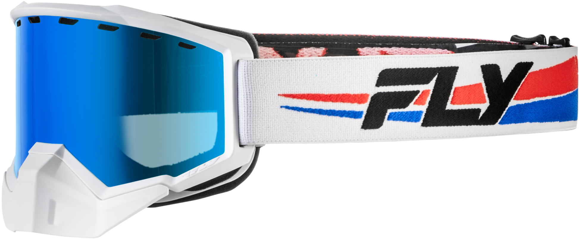 Fly Racing Focus Snow Goggle White/Red/Blue with Dark Blue Mirror and Smoke Lens - Kelly Motorsports