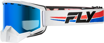 Fly Racing Focus Snow Goggle White/Red/Blue with Dark Blue Mirror and Smoke Lens - Kelly Motorsports