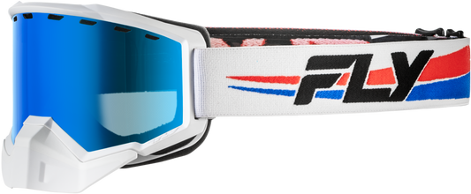Fly Racing Focus Snow Goggle White/Red/Blue with Dark Blue Mirror and Smoke Lens - Kelly Motorsports