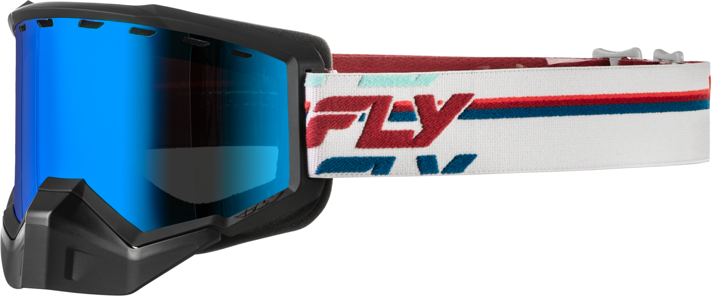 Fly Racing Focus Snow Goggle with Smoke and Dark Blue Lens - Red/White Frame - Kelly Motorsports