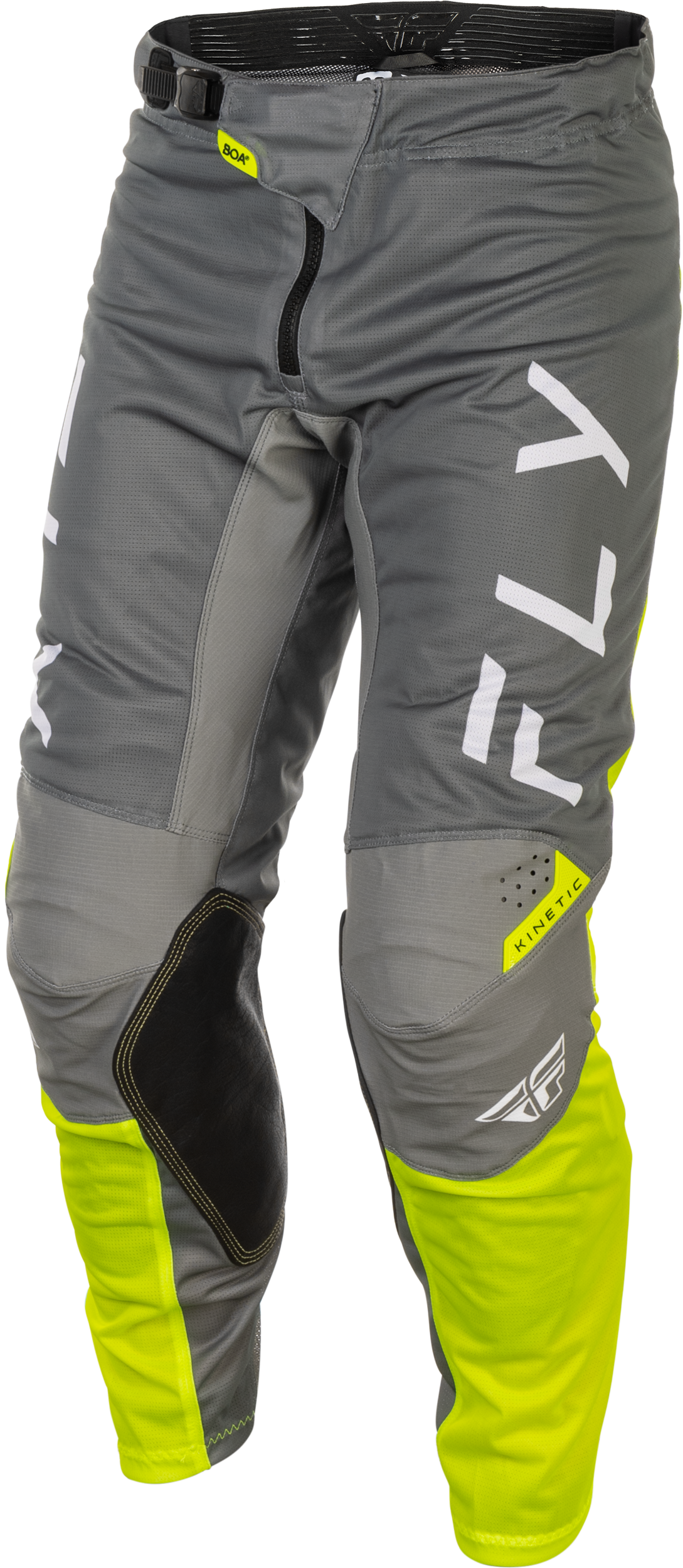 Fly Racing Kinetic Mesh Center Pants Grey/White/Hi Vis Size 28 with BOA Fit System - Kelly Motorsports