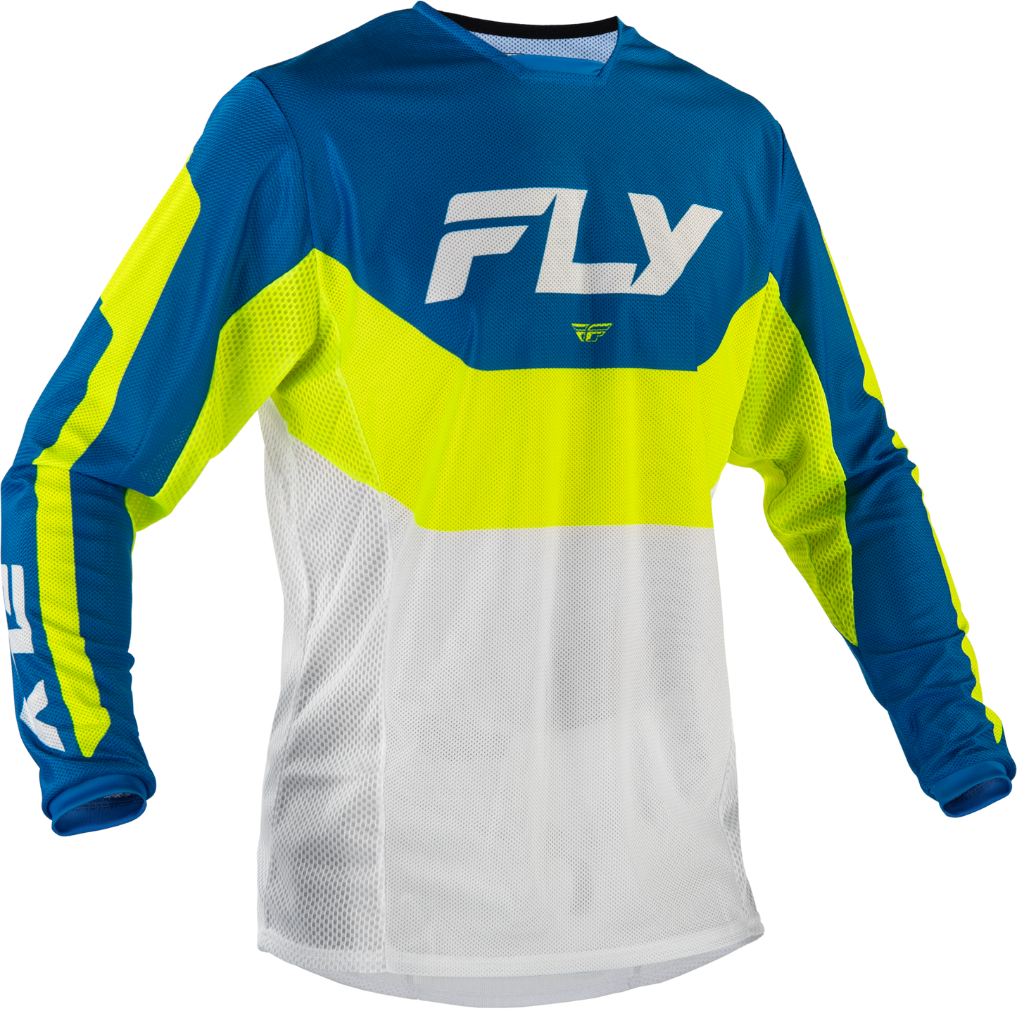 Fly Racing Kinetic Mesh Jersey Blue/White/Hi Vis 2X - Breathable Motocross Jersey - Kelly Motorsports