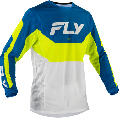 Fly Racing Kinetic Mesh Jersey Blue/White/Hi Vis 2X - Breathable Motocross Jersey - Kelly Motorsports