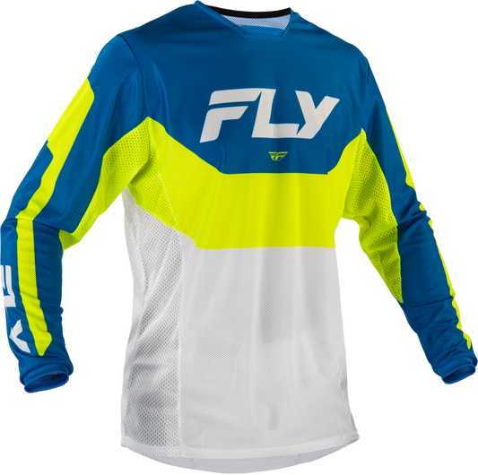 Fly Racing Kinetic Mesh Jersey Blue/White/Hi Vis 2X - Breathable Motocross Jersey - Kelly Motorsports