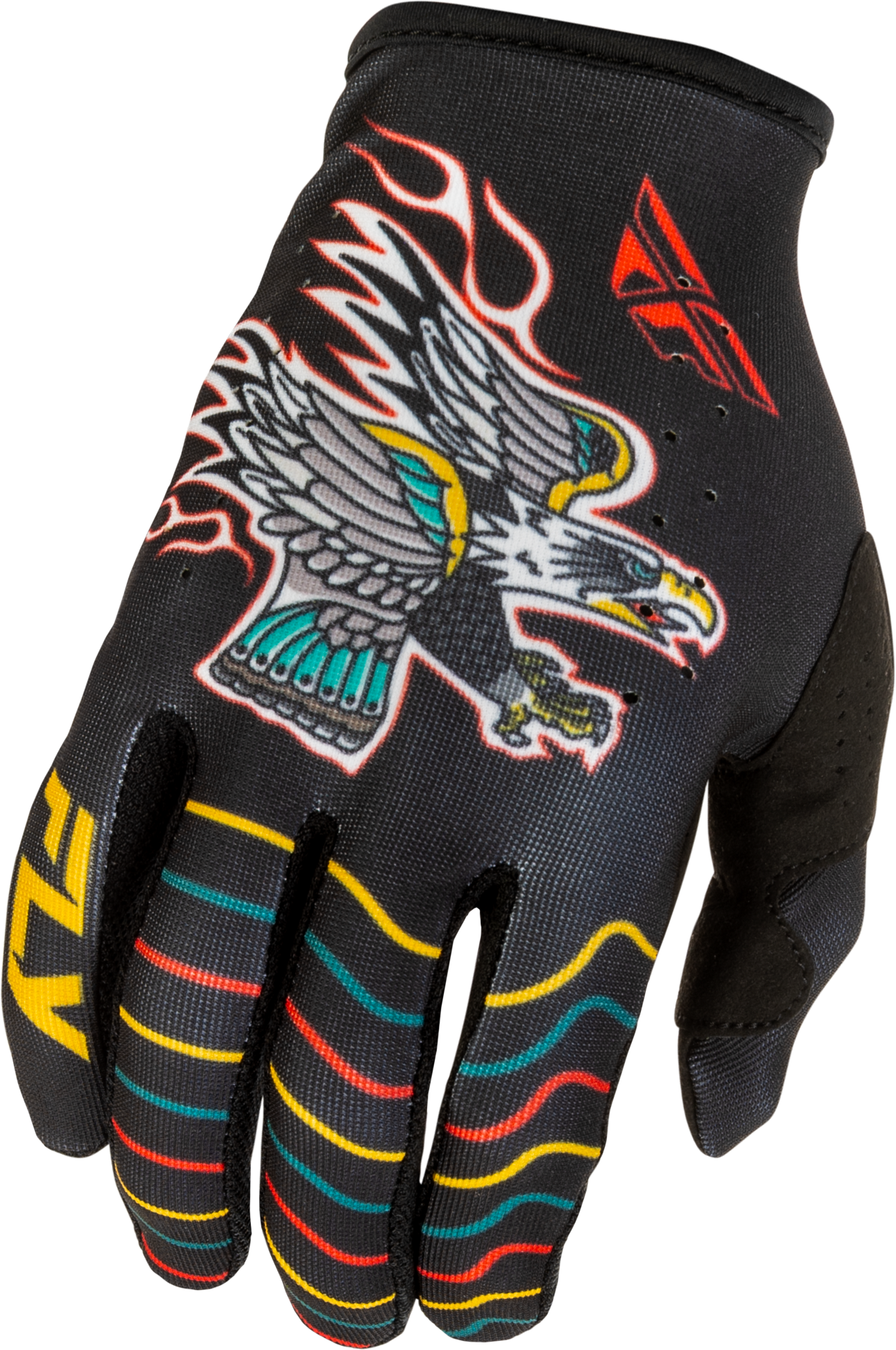 Fly Racing Lite Americana Gloves Black/Red/Gold Small - Touch Screen Compatible, Lightweight, Reinforced Thumb - Kelly Motorsports