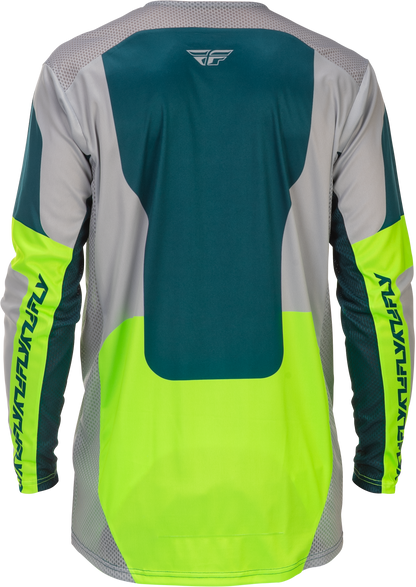 Fly Racing Lite Jersey Grey, Lime, and Teal Large - Breathable Motorcycle Jersey for Maximum Comfort - Kelly Motorsports