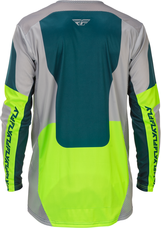 Fly Racing Lite Jersey Grey, Lime & Teal Medium - Lightweight Performance Motorcycle Jersey - Kelly Motorsports
