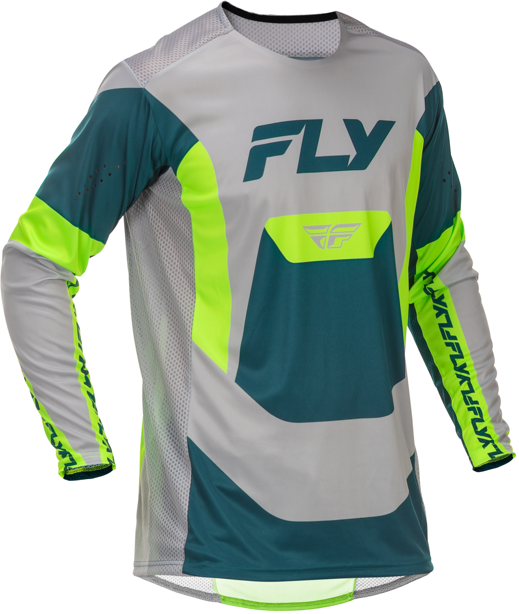 Fly Racing Lite Jersey Grey/Lime/Teal XL - Lightweight Motorcycle Jersey for Optimal Performance - Kelly Motorsports