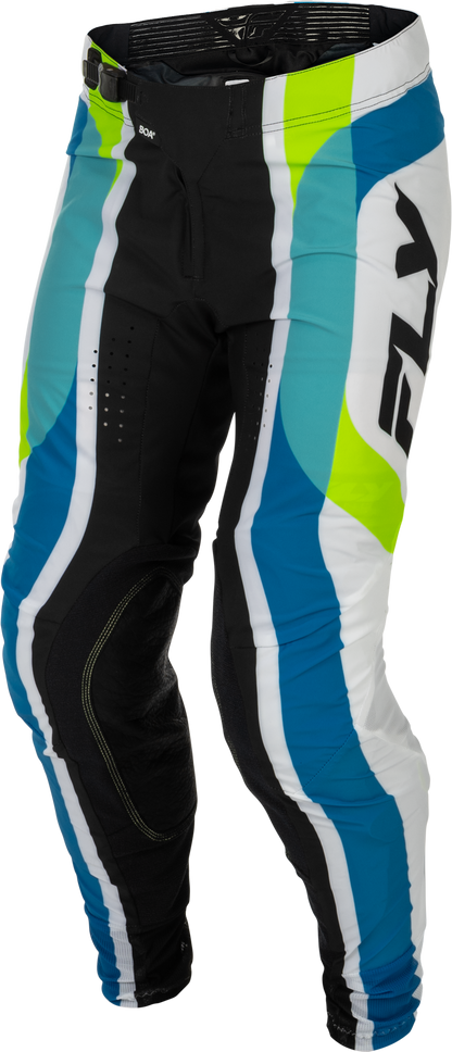 Fly Racing Lite Le Current Pants White/Lime/Blue Size 30 – Lightweight Motorcycle Riding Trousers with Removable Elastic Band and Kevlar Reinforcements - Kelly Motorsports
