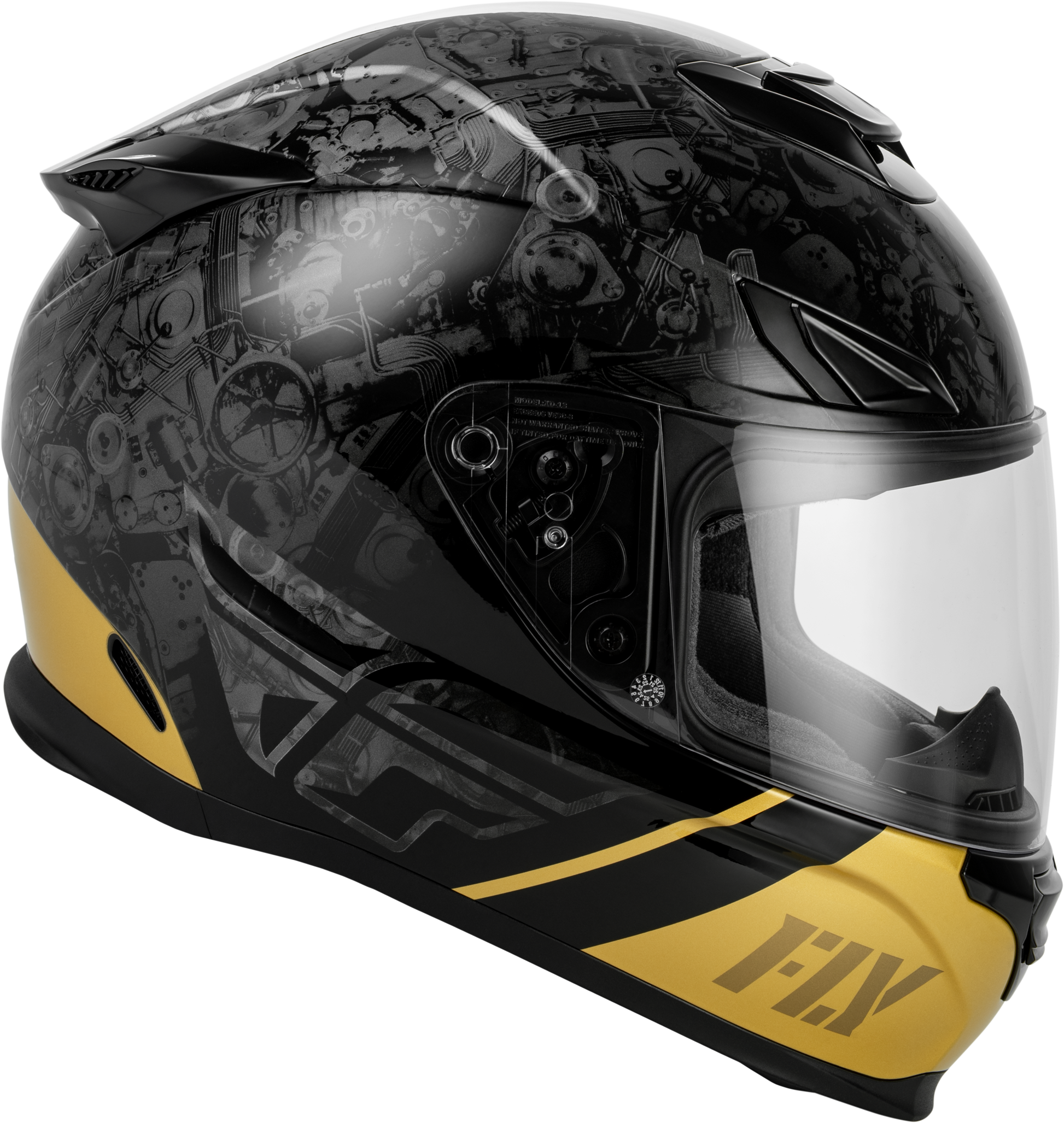 Fly Racing Sentinel Mechanical Helmet Black/Grey/Gold Large - Model 73 - 8432L - Kelly Motorsports