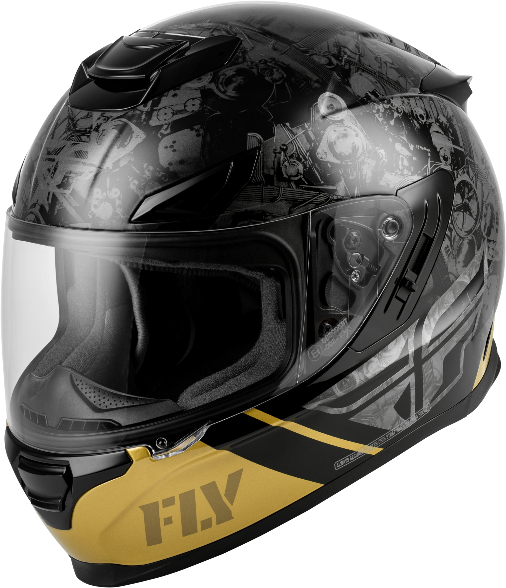 Fly Racing Sentinel Mechanical Helmet Black/Grey/Gold Medium - Part No. 73 - 8432M - Kelly Motorsports