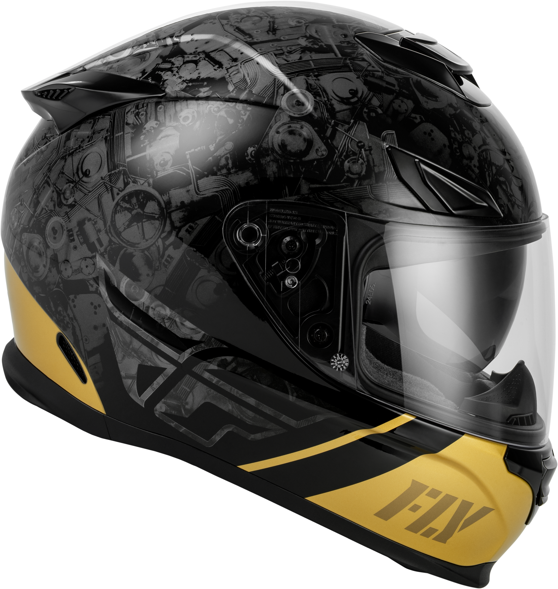 Fly Racing Sentinel Mechanical Helmet Black/Grey/Gold - Model 73 - 84322X - Kelly Motorsports