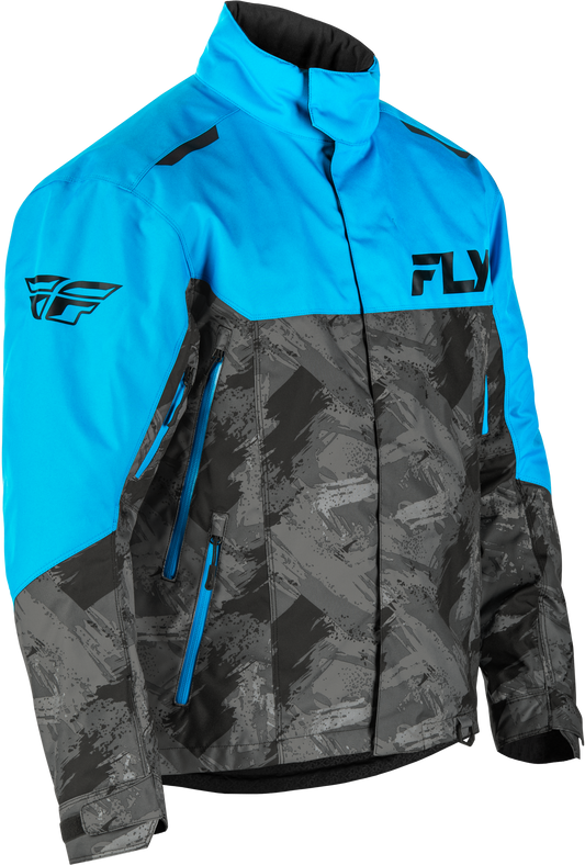 Fly Racing Youth Snx Pro Jacket Blue/Black YM - Weatherproof Insulated Snowboarding Jacket with Goggle Pockets and Reflective Panels - Kelly Motorsports